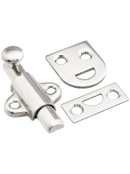 2 inch Light-Duty Surface Bolt with 2 Strikes in Polished Nickel.